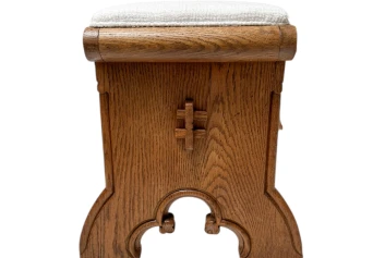 Arts & Crafts Hand-Carved Oak Stools with Boucle Upholstery, 1900s